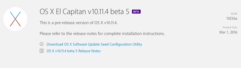 Apple Releases Fifth Beta of OS X El Capitan 10.11.4 to Developers