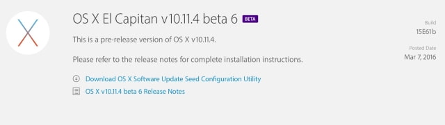 Apple Seeds Sixth Beta of OS X 10.11.4 El Capitan