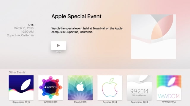 New &#039;Apple Events&#039; App Released for Apple TV Ahead of March 21st Press Event