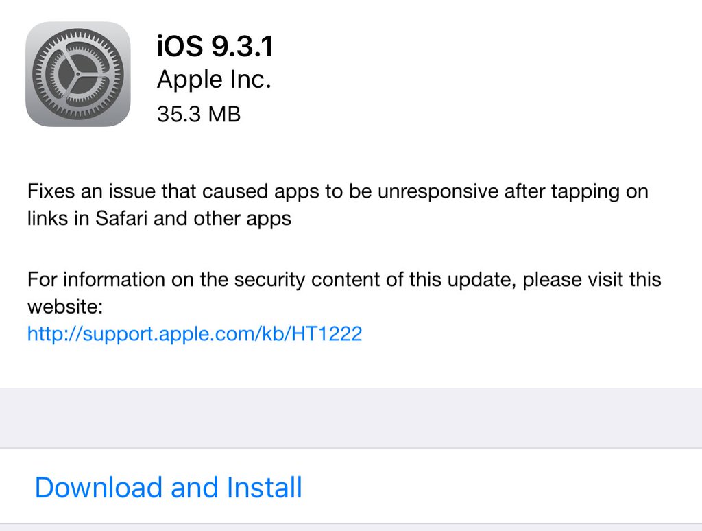Apple Releases iOS 9.3.1 to Fix Issue With Tapping Web Links