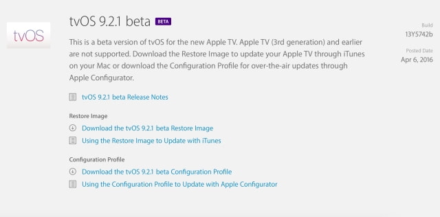 Apple Releases Betas of OS X 10.11.5, tvOS 9.2.1, watchOS 2.2.1