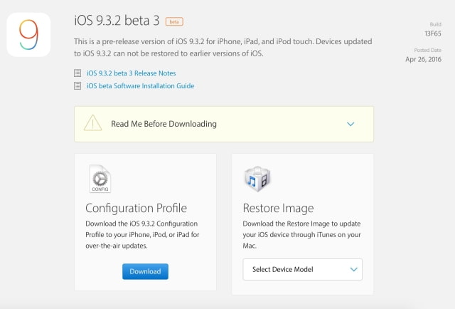 Apple Releases iOS 9.3.2 Beta 3 to Developers for Testing