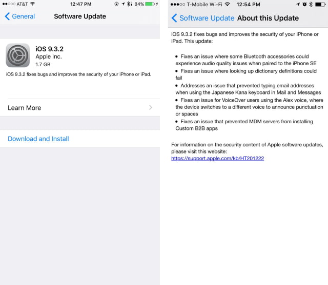 Apple Releases iOS 9.3.2 for iPhone, iPad, iPod touch [Download]