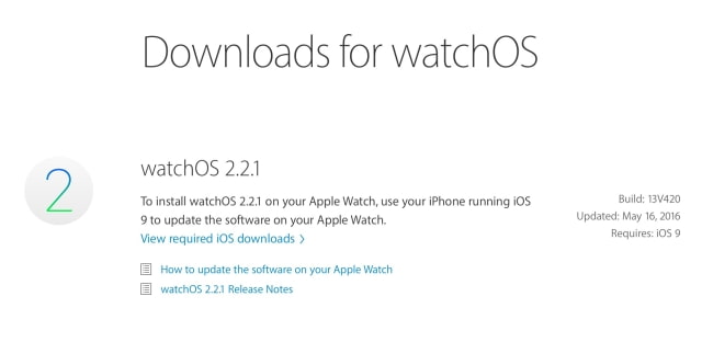 Apple Releases watchOS 2.2.1 [Download]