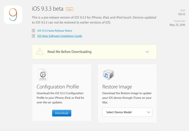 Apple Releases First Beta of iOS 9.3.3 to Developers for Testing [Download]