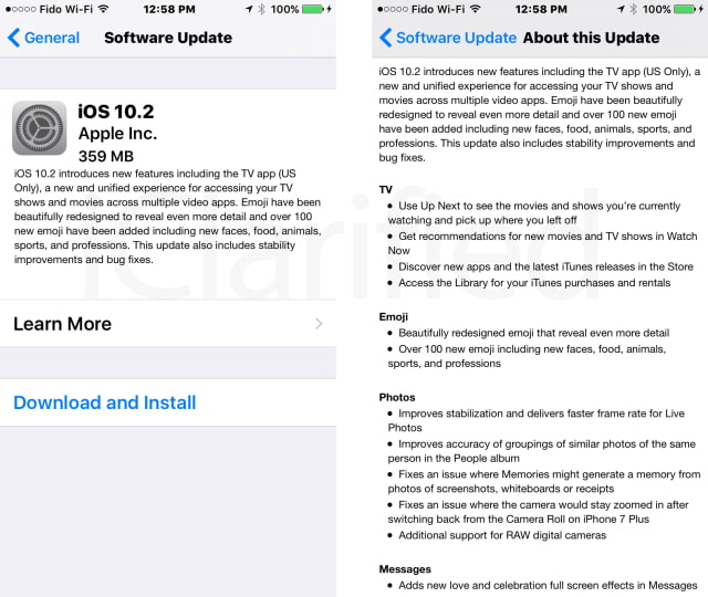 Here Are the Full Release Notes for iOS 10.2