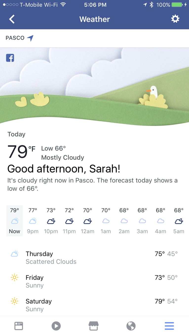 Facebook App Gets Weather Forecasts