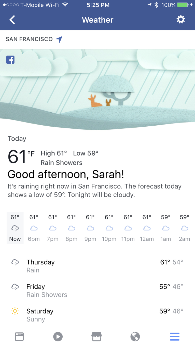 Facebook App Gets Weather Forecasts