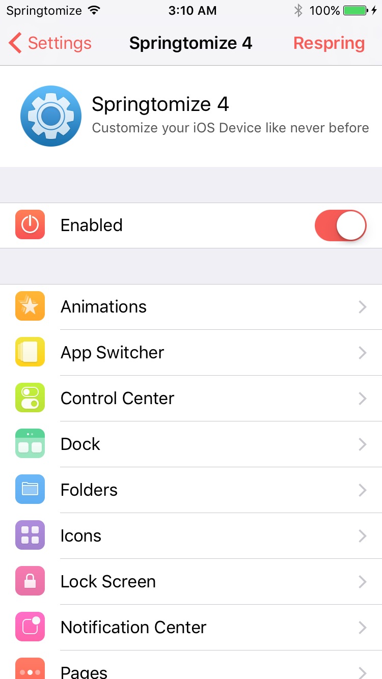 Springtomize 4 Customization Tweak Released for iOS 10