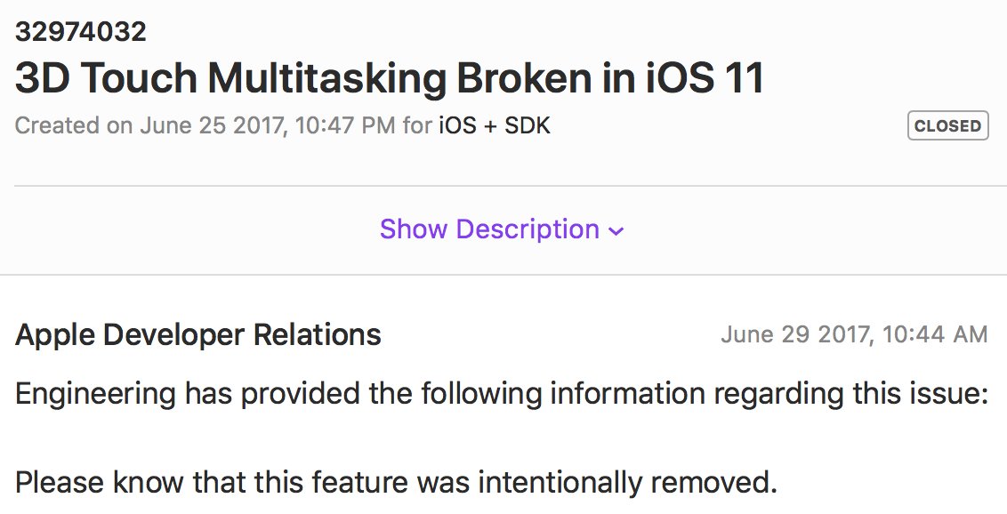Apple Intentionally Removed 3D Touch Multitasking Feature From iOS 11