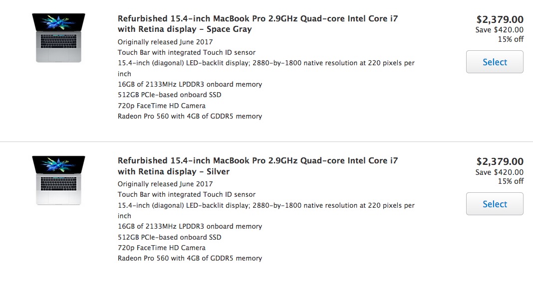 Apple is Selling Refurbished 2017 15-inch MacBook Pros