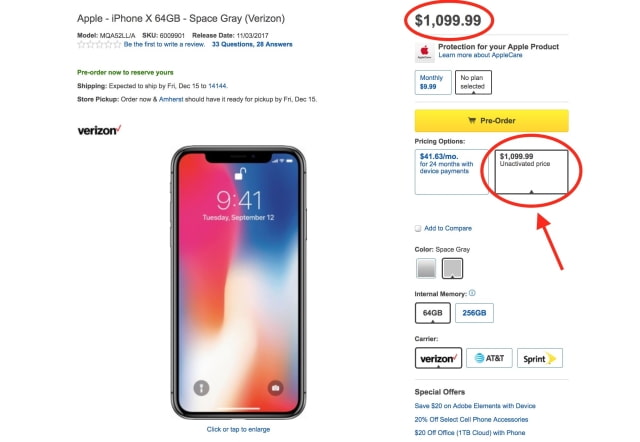 Best Buy Charges Extra $100 for Unactivated iPhone X, Says Customers &#039;Want This Flexibility&#039;