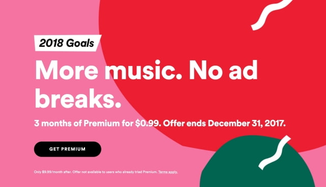 Spotify Holiday Deal: Three Months of Spotify Premium for $0.99
