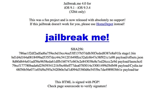 JailbreakMe 4.0 Released for 32-Bit iPhones, iPads, and iPods [iOS 9.1 - 9.3.4]