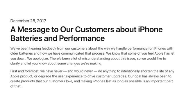 Apple Posts Open Letter to Customers on iPhone Slowdown, Will Offer Battery Replacements for $29