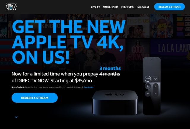 DirecTV Now Offers Free Apple TV 4K If You Prepay for 3 Months of Service