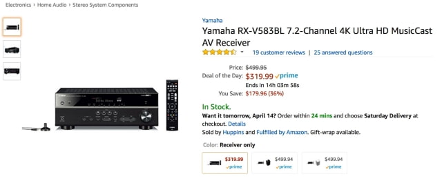 Yamaha RX-V583BL 7.2-Channel 4K AV Receiver With AirPlay on Sale for 36% Off [Deal]