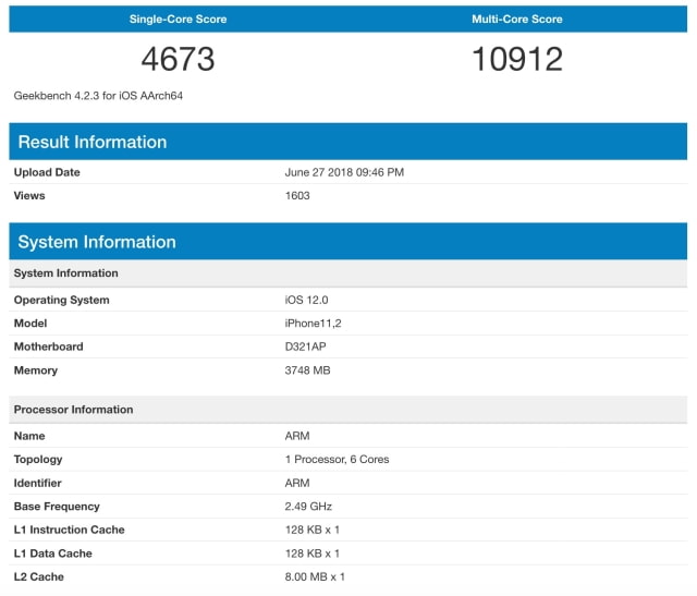 Possible Benchmark for New A12 iPhone Surfaces on Geekbench [Chart]