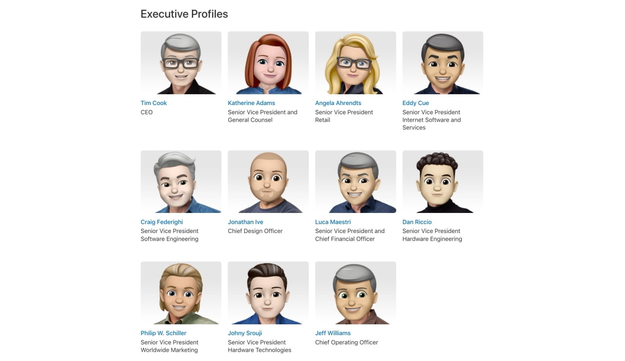 Apple Updates Leadership Page With Memoji Avatars - iClarified