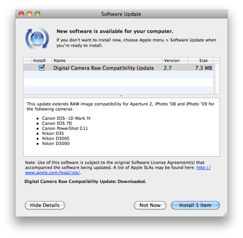 Apple Posts Digital Camera Raw Compatibility Update 2.7