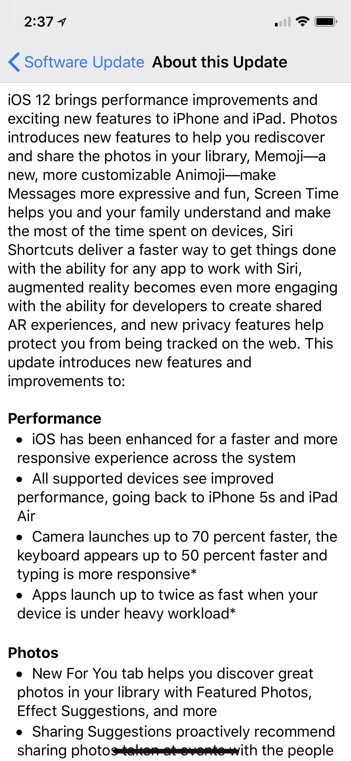 Full Release Notes for iOS 12
