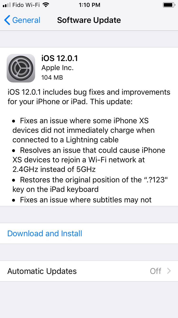 Apple Releases iOS 12.0.1, Fixes Charging and Wi-Fi Issues [Download]