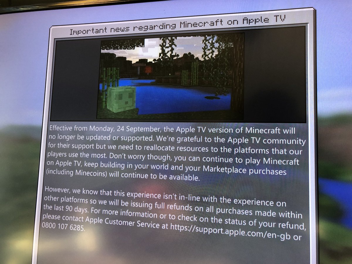 Minecraft for Apple TV Discontinued