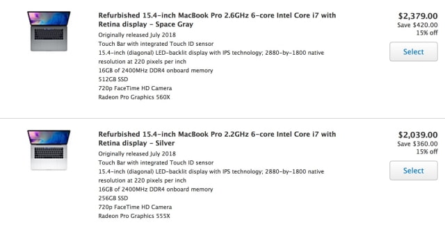 Apple is Now Selling 2018 Refurbished 15-inch MacBook Pros
