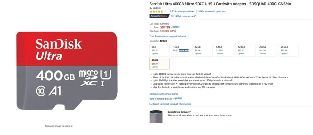 SanDisk Ultra 400GB Micro SDXC Card On Sale for $97.99 [Deal]