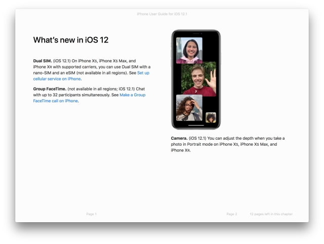 Apple Posts User Guide for iOS 12.1, Confirms Group FaceTime, Dual SIM Support, More