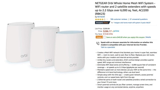 Netgear Orbi Whole Home Mesh WiFi System On Sale for $246 [Deal]