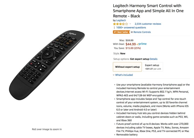 Logitech Harmony Smart Remote On Sale for $45 [Deal]