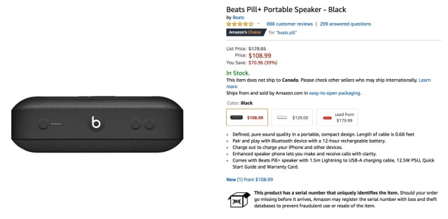 Apple Beats Pill+ Speaker On Sale for 39% Off [Deal]