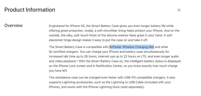 Apple Accidentally References AirPower Wireless Charging Mat in Description of iPhone XS Smart Battery Case