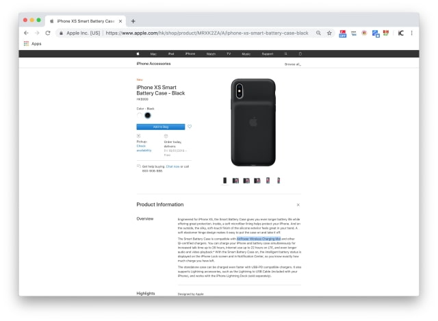 Apple Accidentally References AirPower Wireless Charging Mat in Description of iPhone XS Smart Battery Case