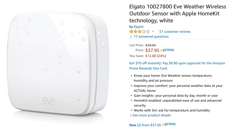 Elgato Eve Weather Sensor With Apple HomeKit Support On Sale for 24% Off [Deal]