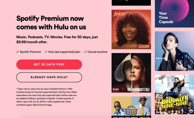 Spotify Offers Free Hulu Subscription With Premium Membership