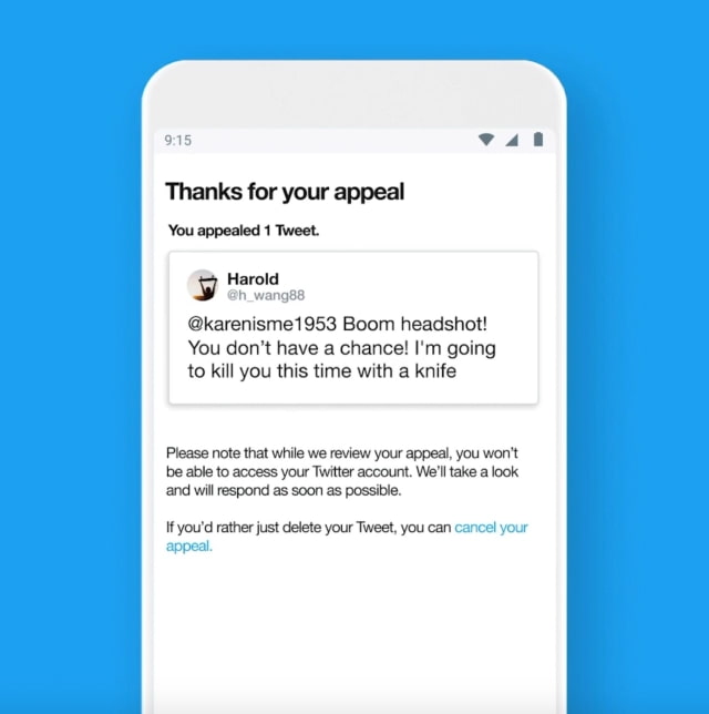Twitter Now Lets You Appeal Tweet Violations in App