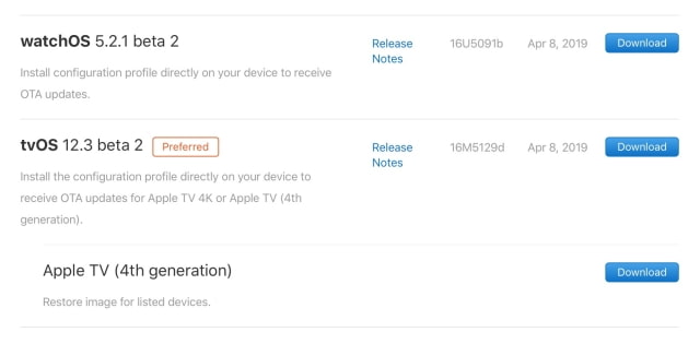 Apple Seeds tvOS 12.3 Beta 2 and watchOS 5.2.1 Beta 2 to Developers [Download]
