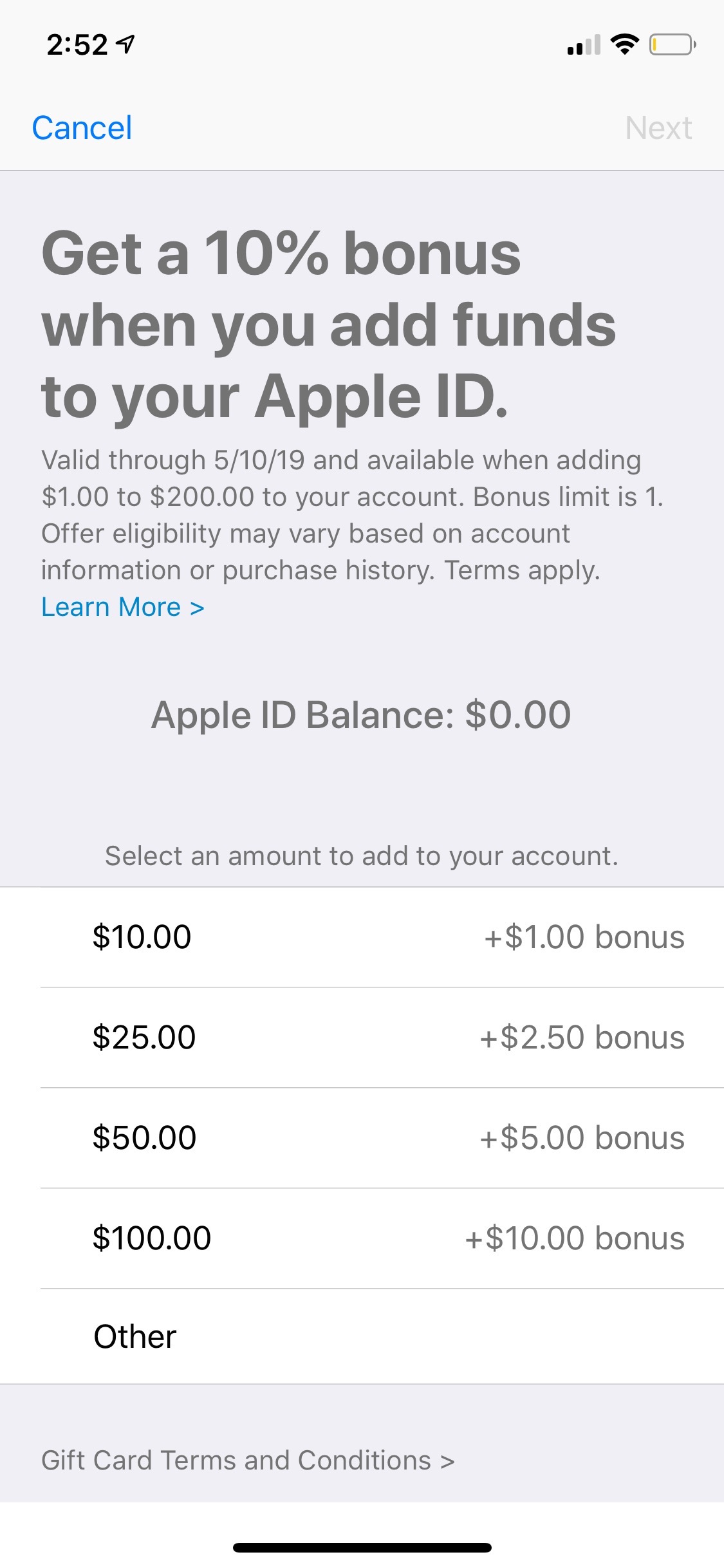 Apple Offers 10% Bonus When Adding Funds to Apple ID