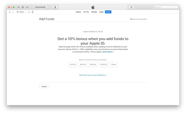 Apple Offers 10% Bonus When Adding Funds to Apple ID