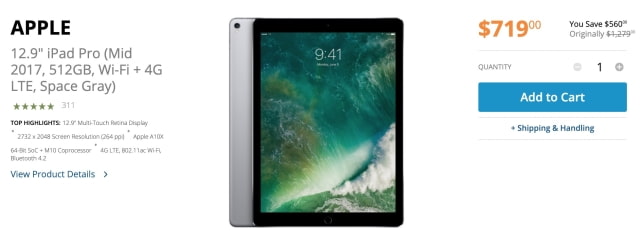 Apple 2017 512GB 12.9-inch iPad Pro With Cellular On Sale for 44% Off [Deal]