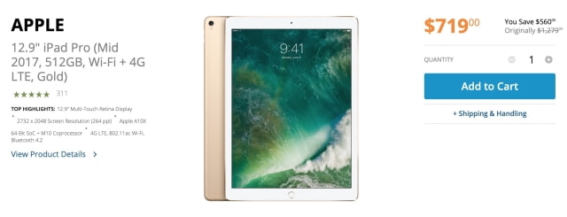 Apple 2017 512GB 12.9-inch iPad Pro With Cellular On Sale for 44% Off [Deal]