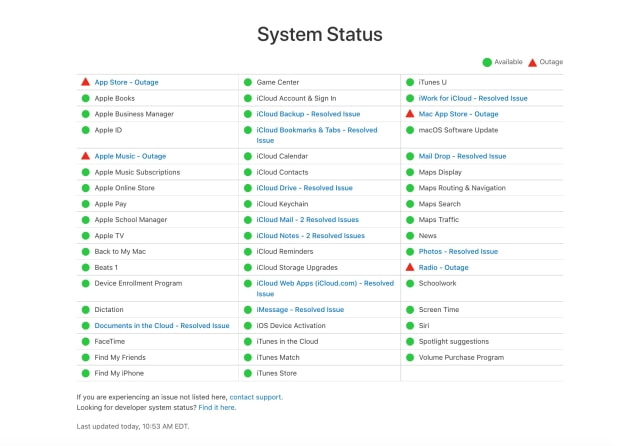 Numerous Apple Services Experience Outage