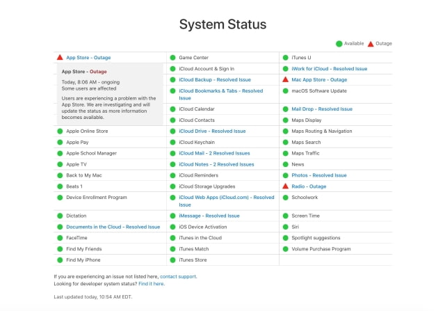 Numerous Apple Services Experience Outage