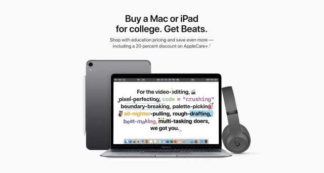 Apple Launches 2019 Back to School Promotion: Free Beats Headphones With Purchase of Mac or iPad