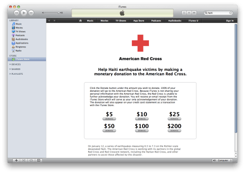 Apple Sets Up iTunes Donation Page to Help Haiti