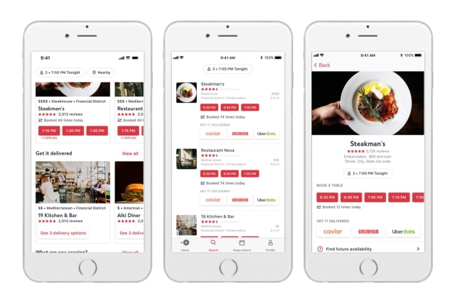 OpenTable App Now Offers Delivery and Pick-Up Via Caviar, Grubhub, Uber Eats
