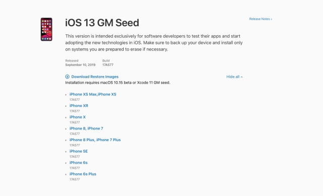 Apple Releases iOS 13 GM Seed to Developers [Download]