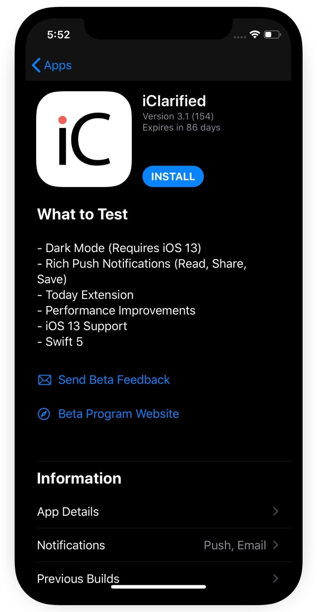 TestFlight App Updated With Dark Mode Support